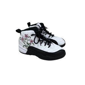 Jordan 12 Retro Floral White Basketball Sneakers Shoes DR6954-100 Girls Youth 1Y